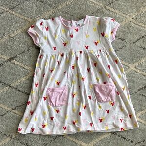 La Luna White Toddler Dress with Pink Pockets and mini mouse heart Motifs